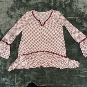 About A Girl Women's Size‎ XS Red White Boho Circular Flounce Long Sleeve Blouse